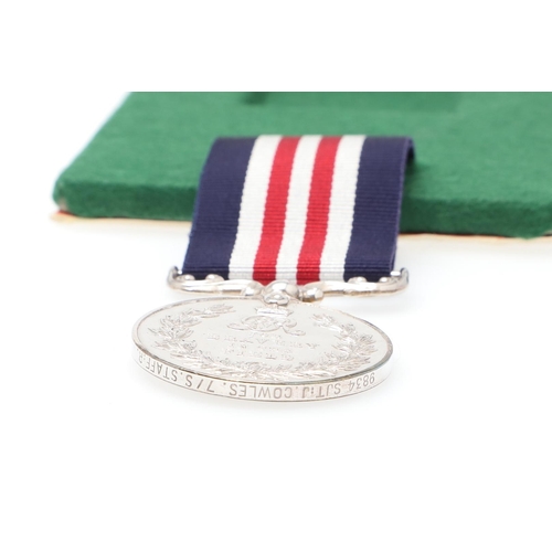 803 - A GEORGE V MILITARY MEDAL. A Military Medal named to 9834 Sjt J. Cowles 7/S Staff. R. Jonathan Cowle... 