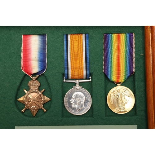 807 - A FIRST WORLD WAR TRIO AND MEMORIAL PLAQUE TO A CASUALTY AT CORONEL. A Great War trio comprising 191... 