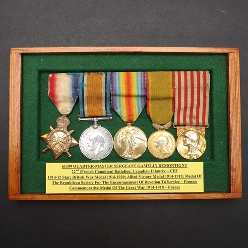 817 - A FIRST WORLD WAR GROUP OF FIVE TO A CASUALTY WITH THE CANADIAN INFANTRY. A Great War group of five ... 