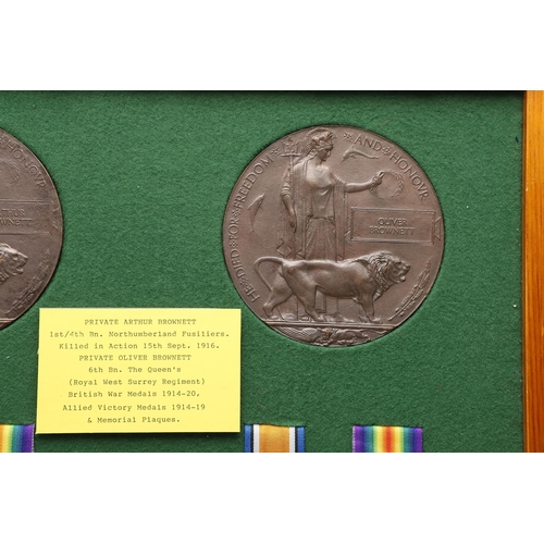 819 - TWO FIRST WORLD WAR CASUALTY PAIRS AND PLAQUES TO BROTHERS. A Great War pair comprising War and Vict... 