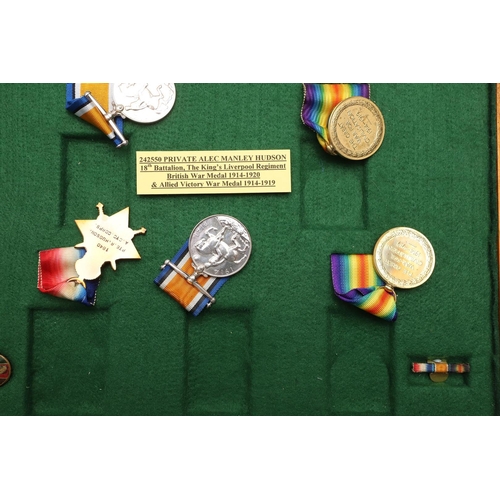 820 - A COLLECTION OF MEDALS TO THE HUDSON FAMILY INCLUDING A CASUALTY PAIR TO THE LIVERPOOL REGIMENT. AN ... 