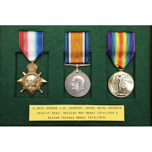 847 - A FIRST WORLD WAR TRIO TO THE ROYAL NAVAL RESERVE. A Trio comprising 1914-15 Star named to S.3602 J.... 