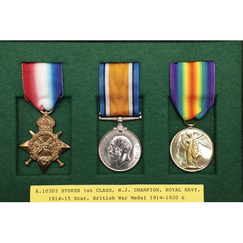 850 - A FIRST WORLD WAR TRIO TO THE ROYAL NAVY. A Trio comprising 1914-15 Star named to K.10303 W.J. Champ... 