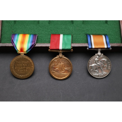 874 - A FIRST WORLD WAR TRIO TO THE MERCANTILE MARINE AND TWO CASUALTY WAR MEDALS. A Great War Trio compri... 