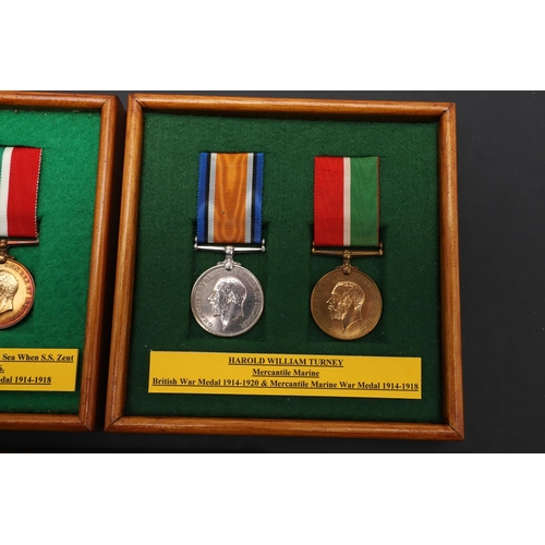 875 - THREE FIRST WORLD WAR MERCANTILE MARINE PAIRS. Three Mercantile Marine and War Medal pairs to: Harol... 