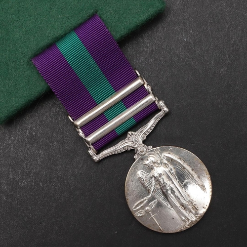 915 - A TWO CLASP GENERAL SERVICE MEDAL 1918-1962 TO THE 11TH LANCERS. A George V General Service Medal wi... 