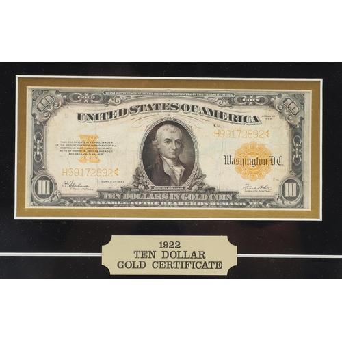 1419 - A 1922 AMERICAN TEN DOLLAR GOLD CERTIFICATE BANKNOTE. A United States Gold Certificate, 1922, number... 