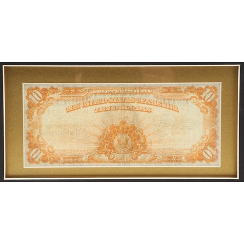 1419 - A 1922 AMERICAN TEN DOLLAR GOLD CERTIFICATE BANKNOTE. A United States Gold Certificate, 1922, number... 