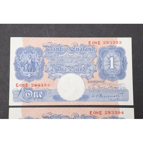 1423 - TWO BANK OF ENGLAND SERIES 'A' BLUE ONE POUND NOTES WITH CONSECUTIVE NUMBERS. Two series 'A' Britann... 