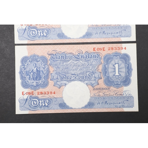 1423 - TWO BANK OF ENGLAND SERIES 'A' BLUE ONE POUND NOTES WITH CONSECUTIVE NUMBERS. Two series 'A' Britann... 