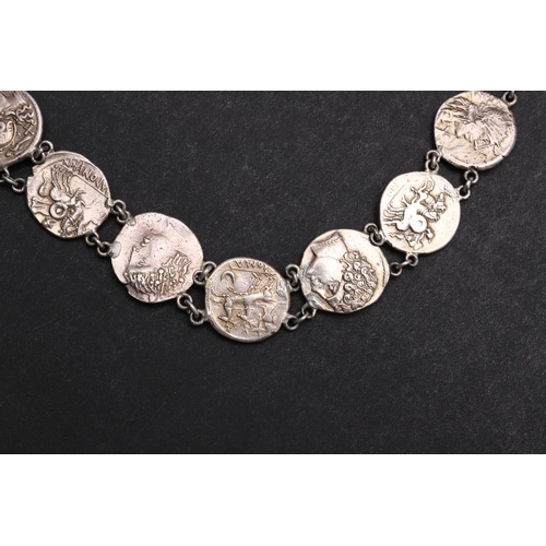 1435 - A NECKLACE AND PAIR OF EARINGS FORMED FROM EIGHTEEN PRE-IMPERIAL SILVER DENARIUS. A necklace formed ... 