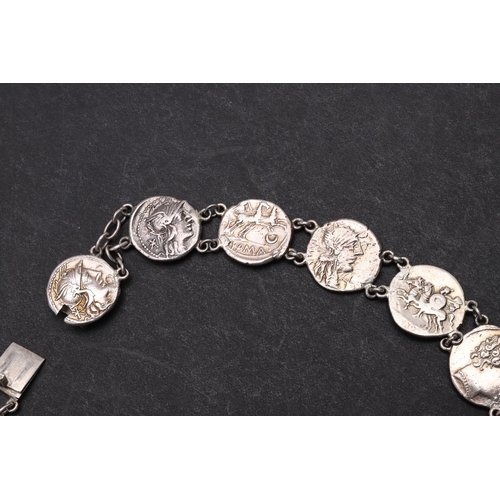 1435 - A NECKLACE AND PAIR OF EARINGS FORMED FROM EIGHTEEN PRE-IMPERIAL SILVER DENARIUS. A necklace formed ... 