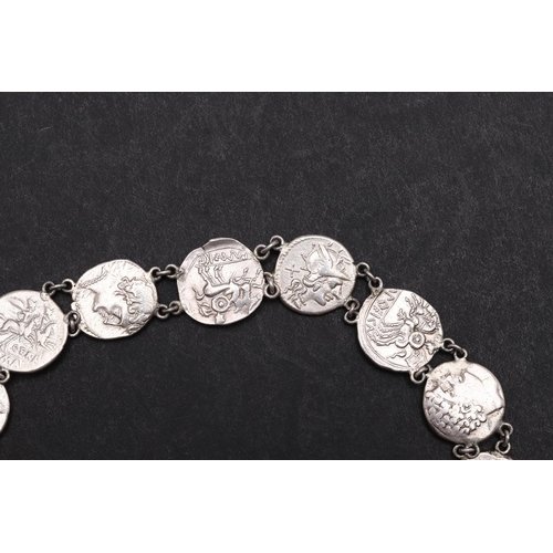 1435 - A NECKLACE AND PAIR OF EARINGS FORMED FROM EIGHTEEN PRE-IMPERIAL SILVER DENARIUS. A necklace formed ... 