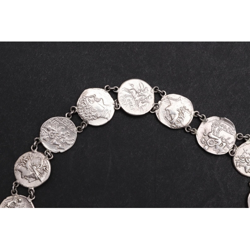 1435 - A NECKLACE AND PAIR OF EARINGS FORMED FROM EIGHTEEN PRE-IMPERIAL SILVER DENARIUS. A necklace formed ... 