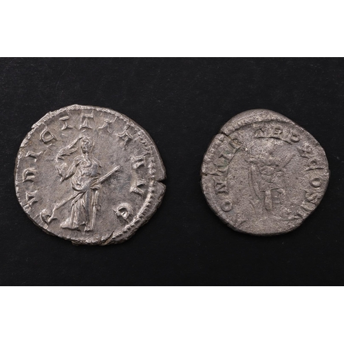 1442 - A ROMAN IMPERIAL DENARIUS OF CARACALLA (ANTONINUS) (198-217) AND ANOTHER. Portrait r. within ANTONIN... 