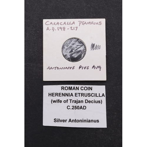 1442 - A ROMAN IMPERIAL DENARIUS OF CARACALLA (ANTONINUS) (198-217) AND ANOTHER. Portrait r. within ANTONIN... 