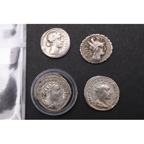 1453 - A SMALL COLLECTION OF ROMAN SILVER COINS. Five silver coins: A Republic period Denarius serratus, C.... 