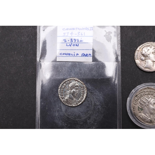 1453 - A SMALL COLLECTION OF ROMAN SILVER COINS. Five silver coins: A Republic period Denarius serratus, C.... 