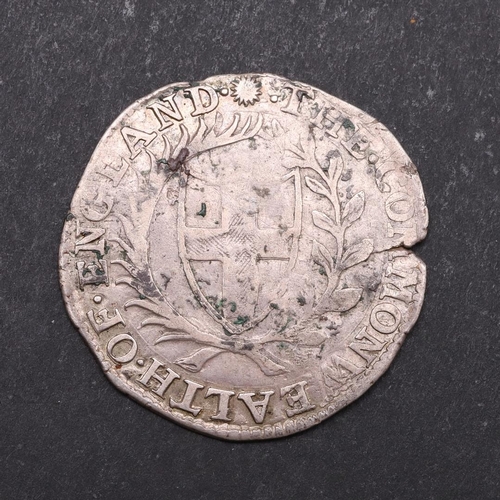 1489 - A COMMONWEALTH SIXPENCE, 1656. St George's Cross in a shield and wreath, mint mark sun, reverse with... 