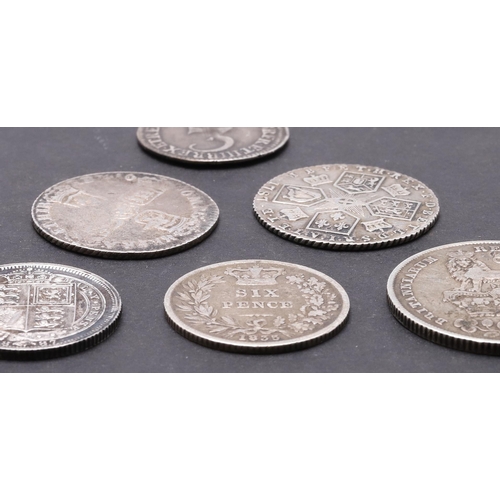 1501 - A WILLIAM AND MARY THREE PENCE, 1689, AND OTHER SMALL SILVER. William and Mary, conjoined busts r. r... 