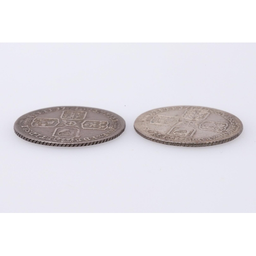 1516 - TWO GEORGE II LIMA SIXPENCE, 1745 AND 1746. A George II sixpence, old laureate and draped bust l. wi... 