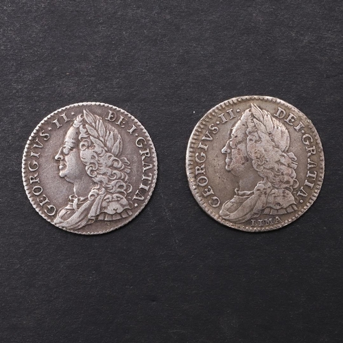 1517 - TWO GEORGE II SIXPENCE, 1746 LIMA AND 1758. George II old laureate and draped bust l. with LIMA belo... 