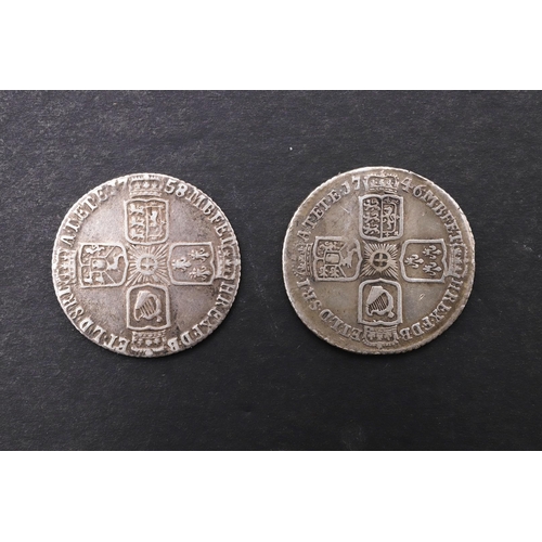 1517 - TWO GEORGE II SIXPENCE, 1746 LIMA AND 1758. George II old laureate and draped bust l. with LIMA belo... 