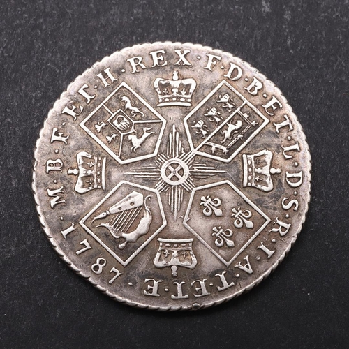 1523 - A GEORGE III SHILLING, 1787. A George III Shillings, bare head r. reverse without semee of hearts, d... 