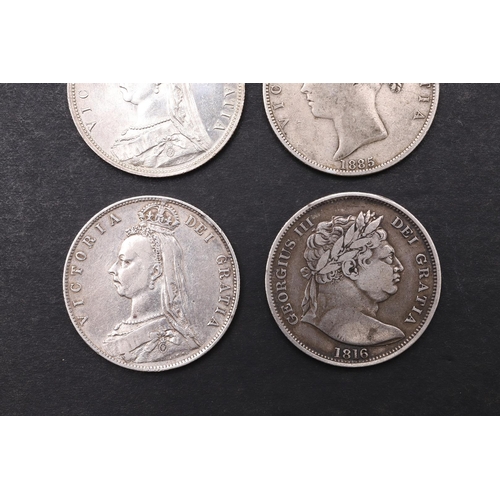 1532 - FOUR HALFCROWNS, 1816 AND LATER. George III, 'Bulls Head' bust r. above date 1816. reverse, crest wi... 