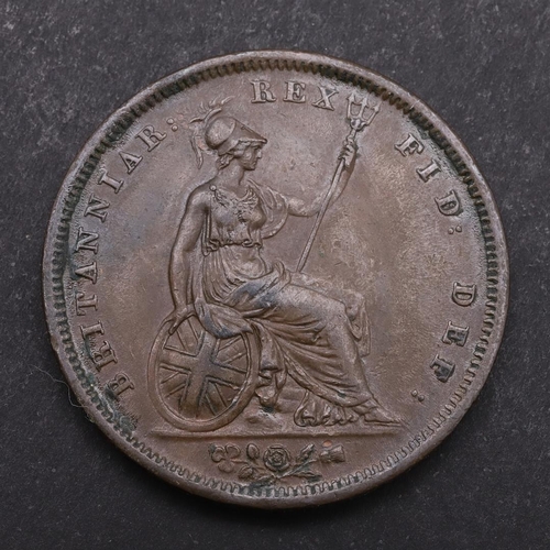 1535 - GEORGE IV PENNY, 1825. George IV copper penny for 1827, laureate head l. reverse seated figure of Br... 