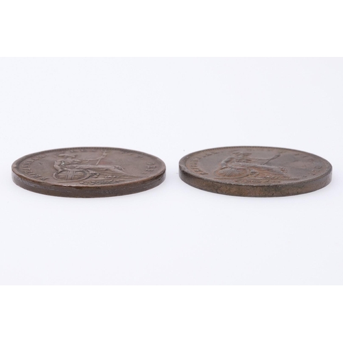 1536 - TWO GEORGE IV PENNIES, 1826. George IV copper penny for 1826, laureate head l. reverse seated figure... 