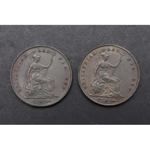 1543 - TWO QUEEN VICTORIA PENNIES, 1854. Young head l. Reverse seated figure of Britannia with plain triden... 