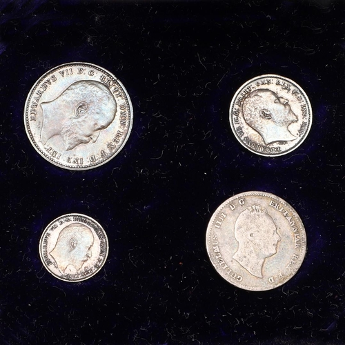 1555 - A CASED PART SET OF EDWARD VII MAUNDY COINS,1908. A part set of Edward VII Maundy coins: fourpence, ... 