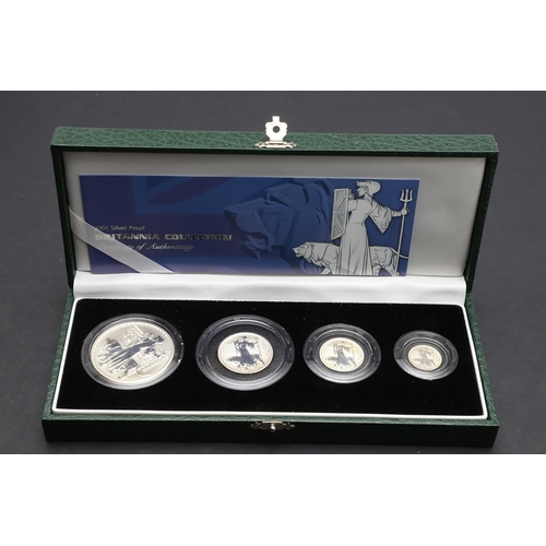 1568 - A ROYAL MINT BRITANNIA FOUR COIN SILVER PROOF SET, 2001. A four coin silver proof set comprising 20p... 