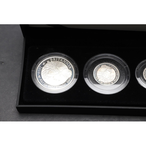 1574 - A ROYAL MINT BRITANNIA FOUR COIN SILVER PROOF SET, 2010. A four coin silver proof set comprising 20p... 