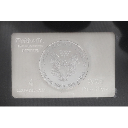 1595 - A SILVER BULLION BRITANNIA BAR, 2017 AND SIMILAR EAGLE BAR 2017. Two Westminster 5 oz silver bullion... 