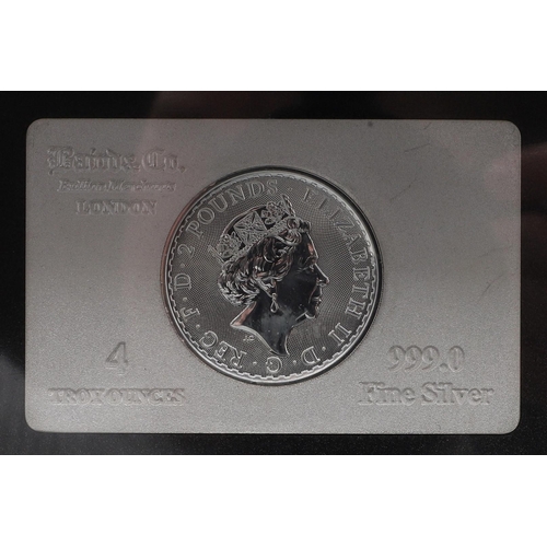 1595 - A SILVER BULLION BRITANNIA BAR, 2017 AND SIMILAR EAGLE BAR 2017. Two Westminster 5 oz silver bullion... 