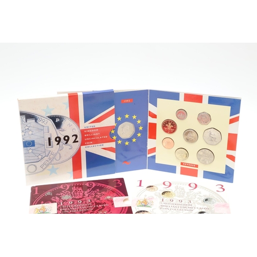 1596 - ROYAL MINT UNCIRCULATED COIN SETS FOR 1992 AND 1993 WITH THREE EC PRESIDENCY 50 PENCE PIECES. Royal ... 