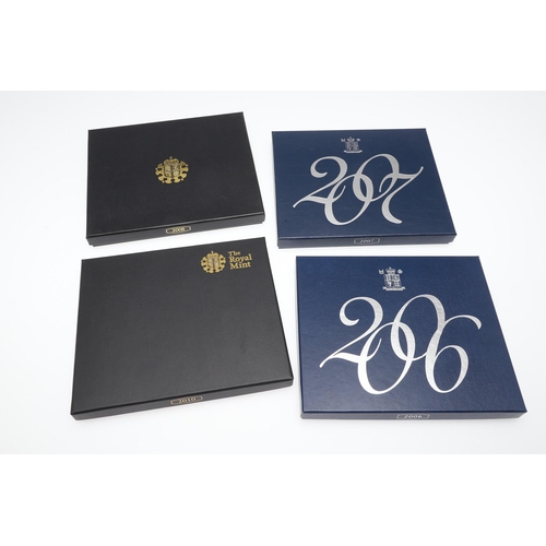 1604 - ROYAL MINT PROOF YEAR SETS FOR 2006, 2007, 2008 AND 2010. Royal Mint year sets, 13 coin set 2006, 12... 