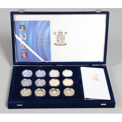 1608 - A ROYAL MINT QUEEN MOTHER CENTENARY COIN COLLECTION. A twelve coin collection containing coins from ... 