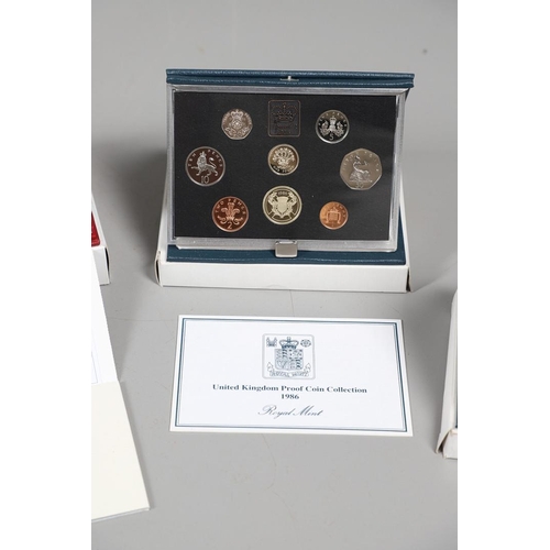 1611 - A COLLECTION OF SIX ROYAL MINT PROOF YEAR SETS 1984 AND LATER. Royal Mint proof year sets: 1984 8 co... 