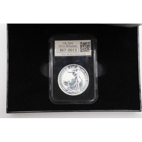 1621 - A COLLECTION OF ROYAL MINT AND OTHER SILVER ISSUES INCLUDING A 2019 BRITANNIA. A 2019 silver Britann... 