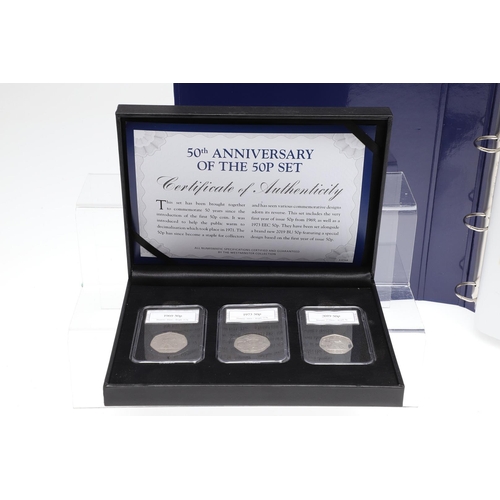 1627 - A COLLECTION OF RECENT ROYAL MINT FIFTY PENCE ISSUES. A collection including a cased pair of 2018 Pa... 