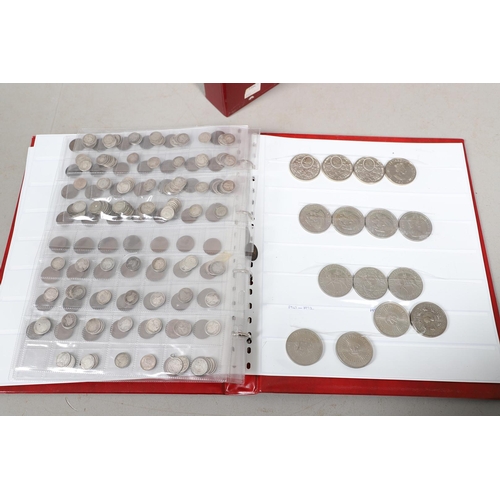 1628 - AN ALBUM OF COINS COMPRISING SOUVENIR CROWNS, FARTHINGS AND FIVE POUND COINS. An album containing Si... 