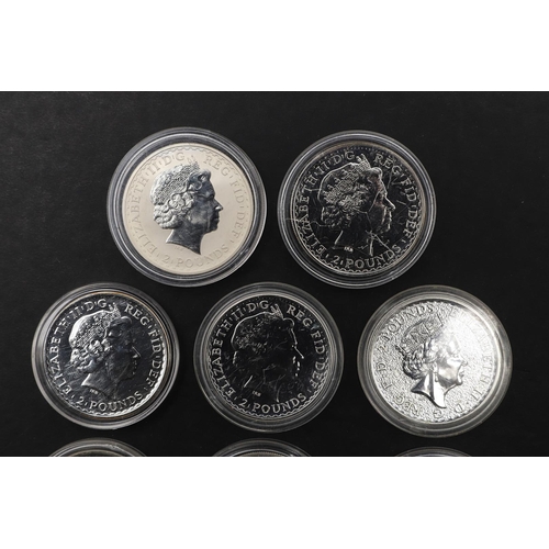 1647 - A COLLECTION OF EIGHT SILVER BRITANNIA COINS, 1998 AND LATER. A collection of eight Elizabeth II sil... 