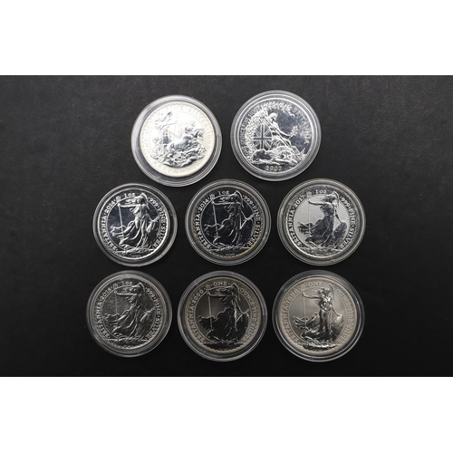 1647 - A COLLECTION OF EIGHT SILVER BRITANNIA COINS, 1998 AND LATER. A collection of eight Elizabeth II sil... 