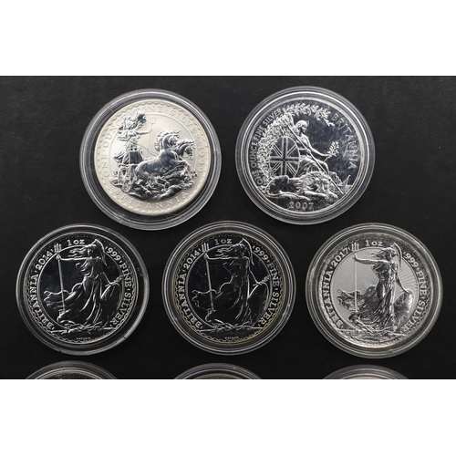 1647 - A COLLECTION OF EIGHT SILVER BRITANNIA COINS, 1998 AND LATER. A collection of eight Elizabeth II sil... 