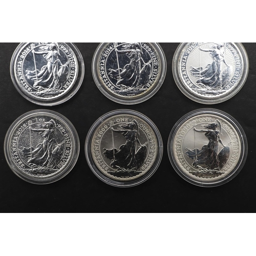 1647 - A COLLECTION OF EIGHT SILVER BRITANNIA COINS, 1998 AND LATER. A collection of eight Elizabeth II sil... 