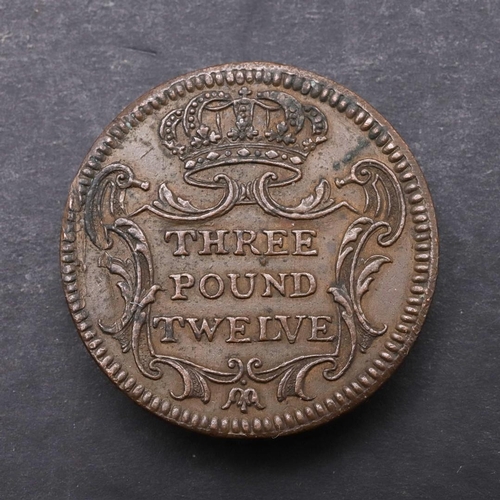 1650 - A PORTUGUESE COIN WEIGHT, THREE POUND TWELVE, 1747. An unusual Portuguese coin weight, laureate bust... 