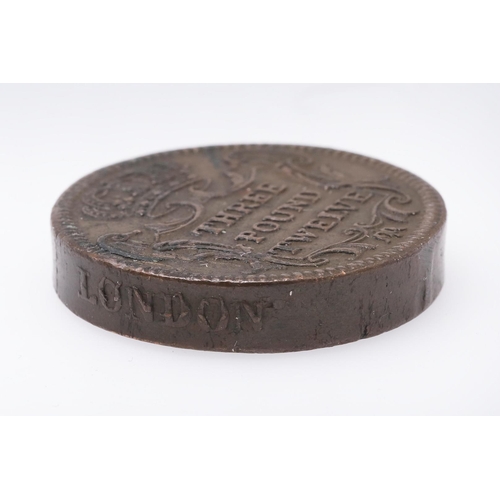 1650 - A PORTUGUESE COIN WEIGHT, THREE POUND TWELVE, 1747. An unusual Portuguese coin weight, laureate bust... 